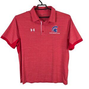 Mens Under Armour Red Striped Loose Fit Polo Shirt Short Sleeve Polyester XL